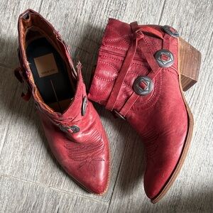 Dolce Vita Red Leather Pointed Ankle Boots with Decorative Buttons
